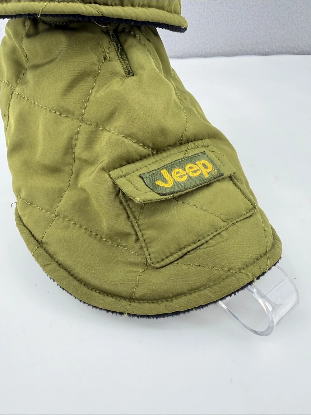 JEEP Chrysler Dog Coat Jacket Size XXS Army Green Warm Winter Puffer Hook & Loop